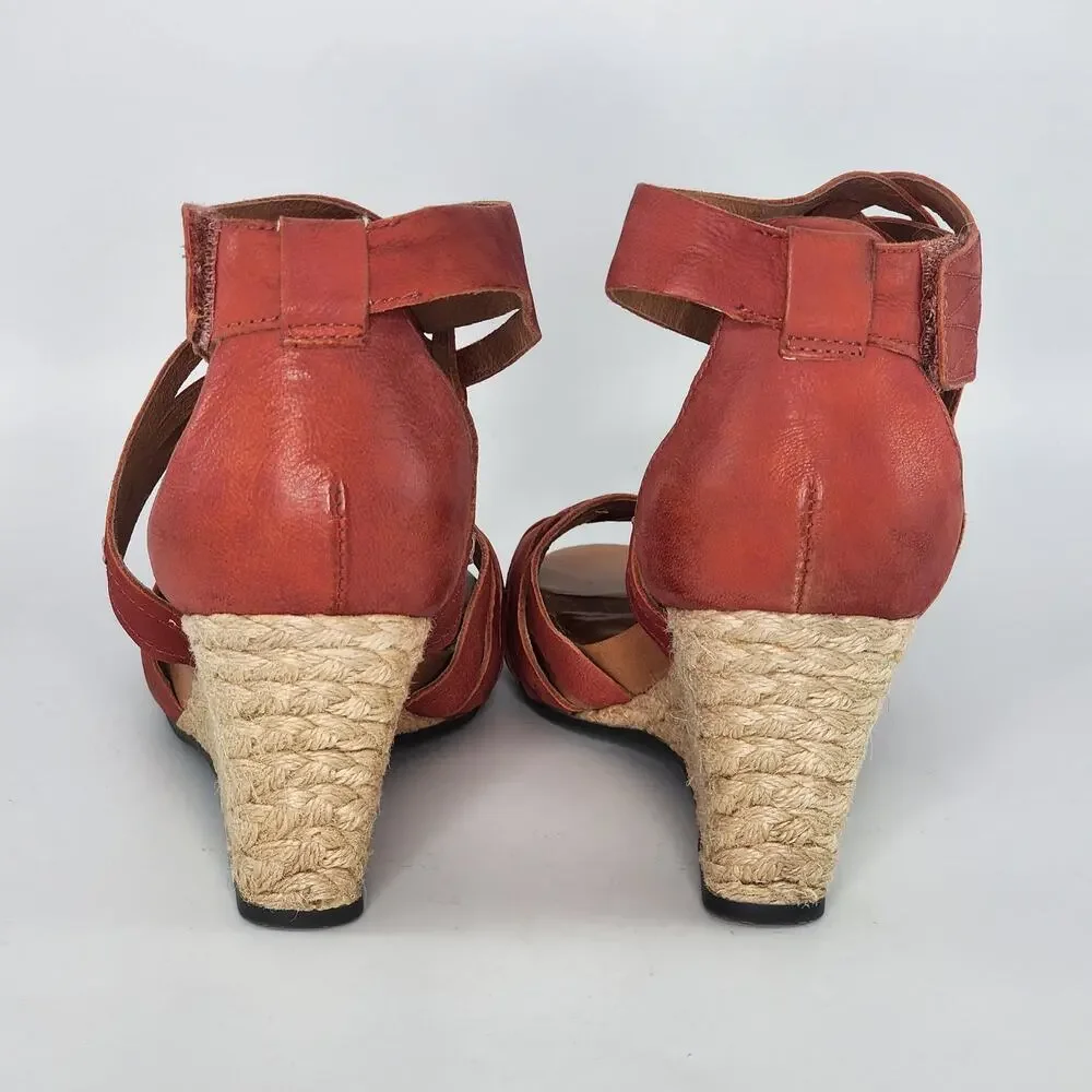 Red Suede Pocomo Espadrille Wedge Sandals Women's Size 8.5 M